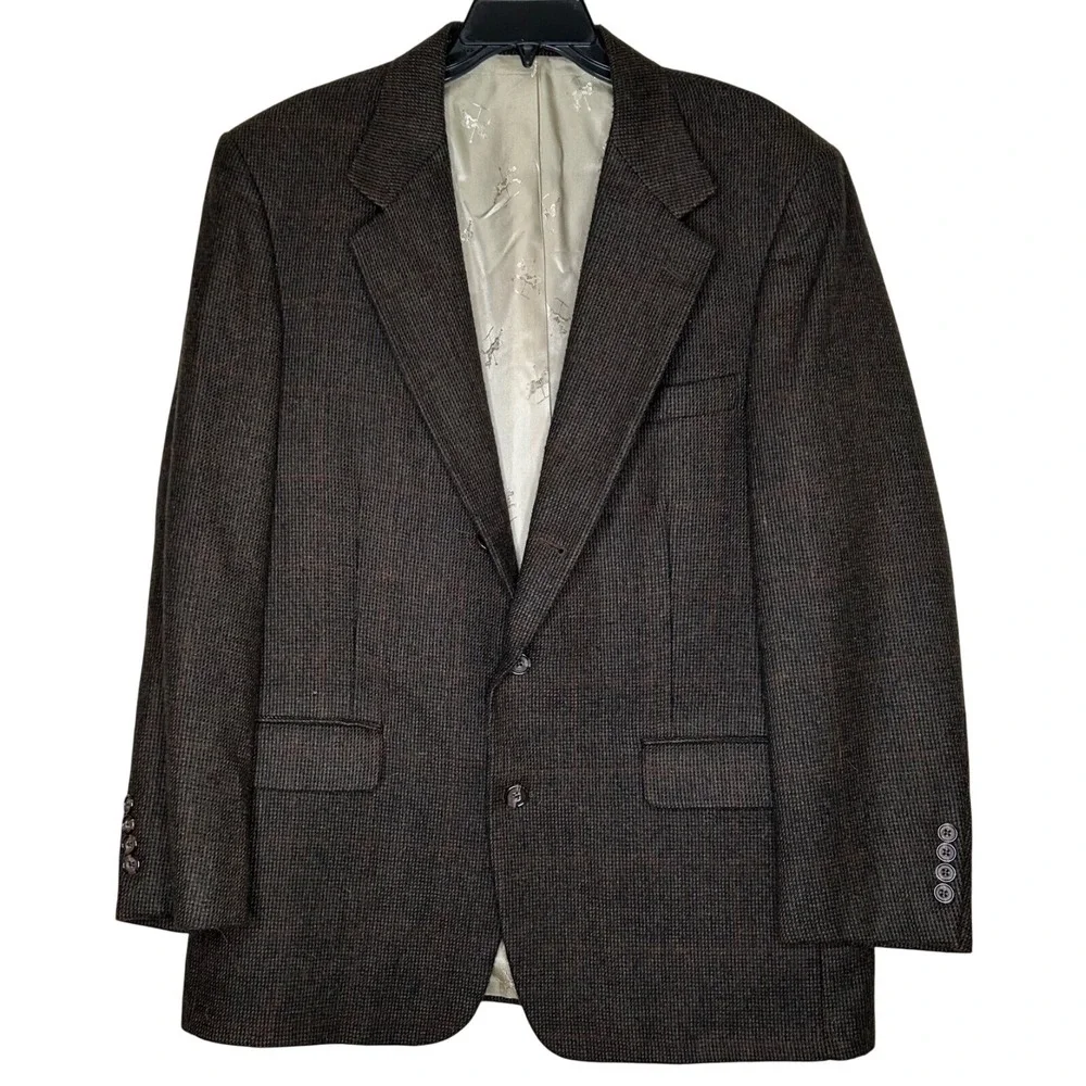 Old School Bespoke Houndstooth Tweed Brown USA Mens Blazer Sport Coat 44‎